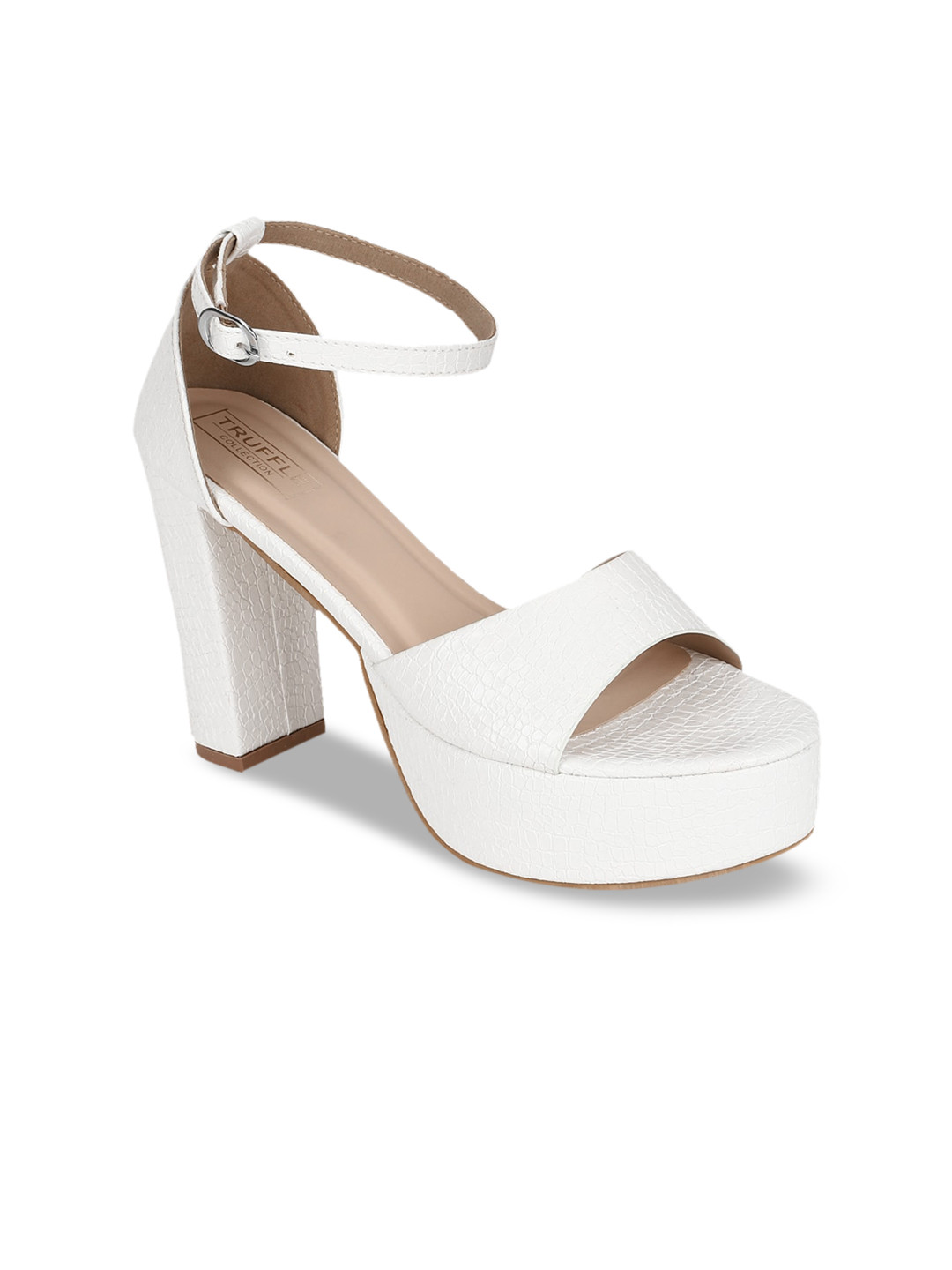 

Truffle Collection White Printed PU Platform Sandals with Buckles
