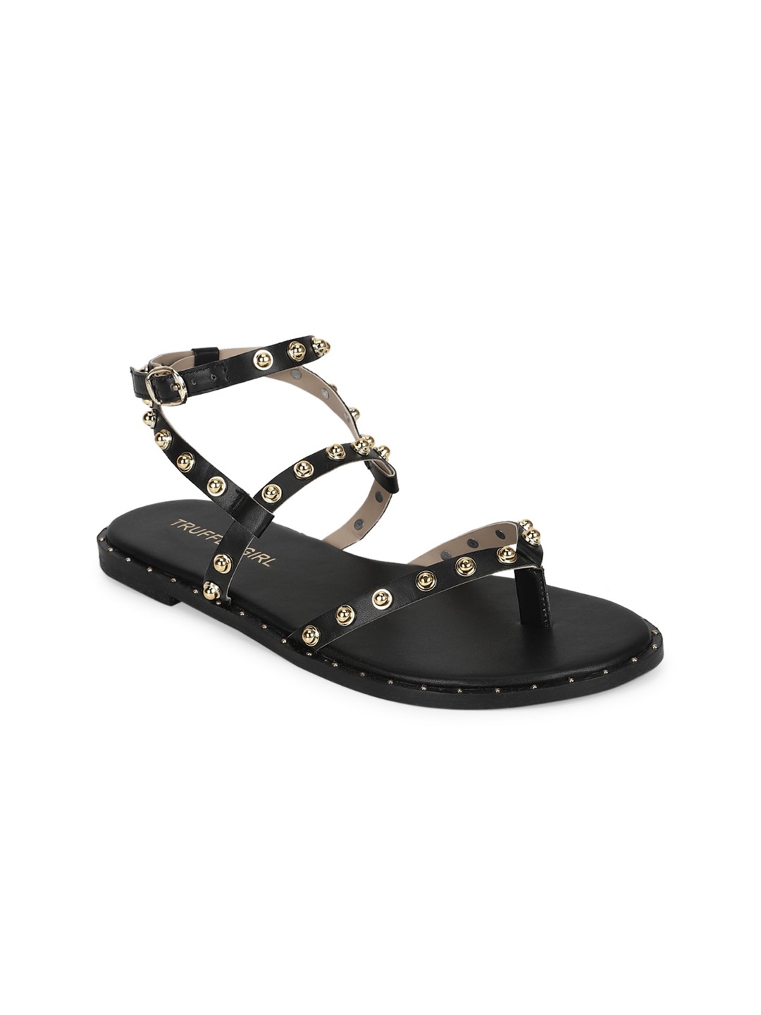 

Truffle Collection Women Black Embellished Open Toe Flats