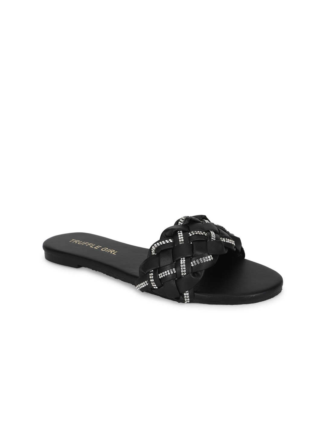 

Truffle Collection Women Black Embellished Open Toe Flats with Bows