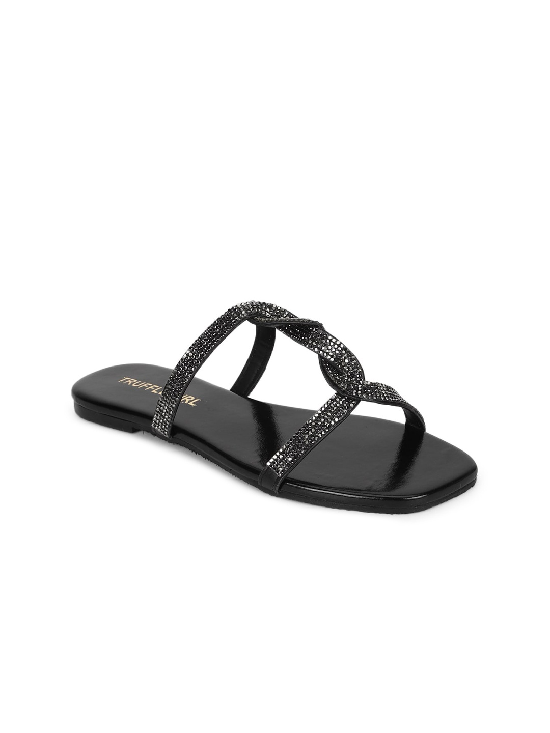 

Truffle Collection Women Black Embellished Open Toe Flats