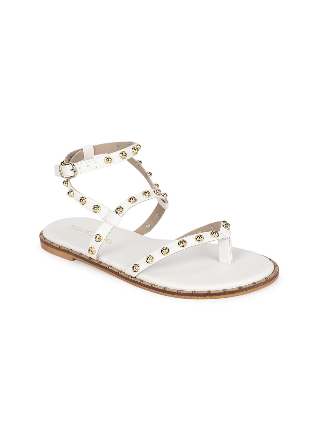 

Truffle Collection Women White Embellished Open Toe Flats