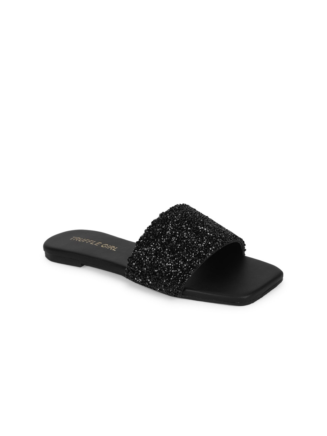 

Truffle Collection Women Black Embellished Open Toe Flats
