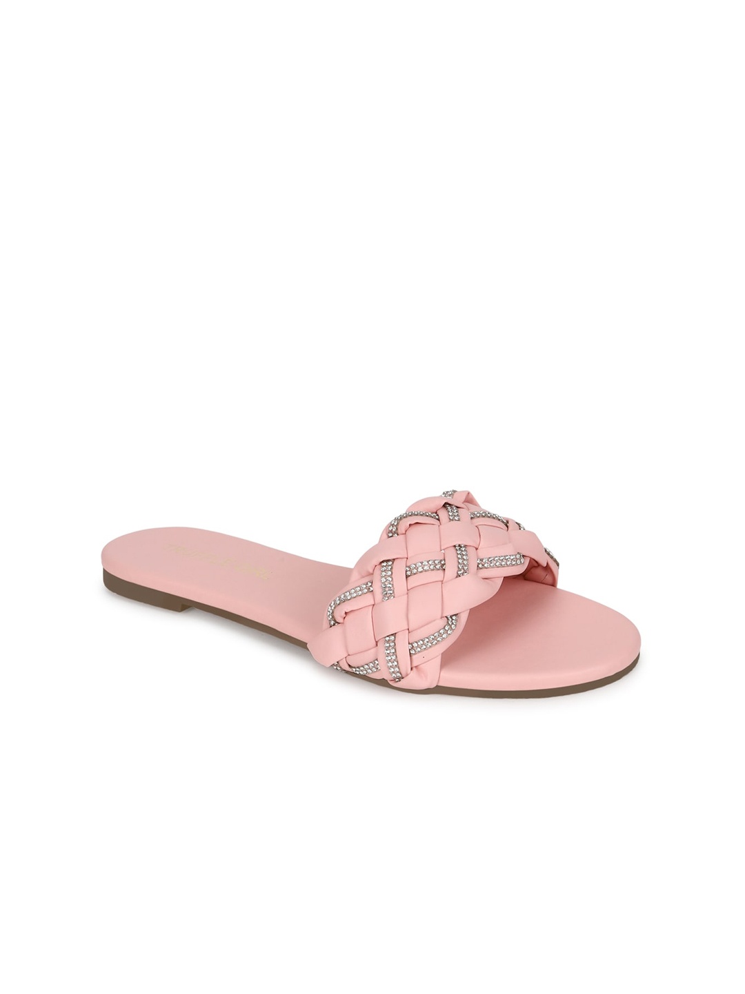 

Truffle Collection Women Pink Printed Open Toe Flats with Bows