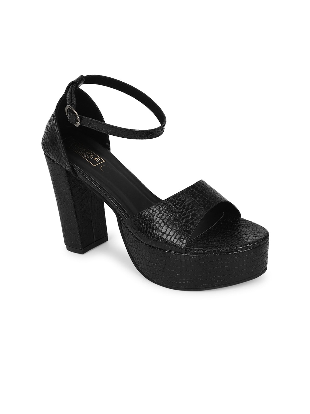 

Truffle Collection Black Textured PU Block Sandals