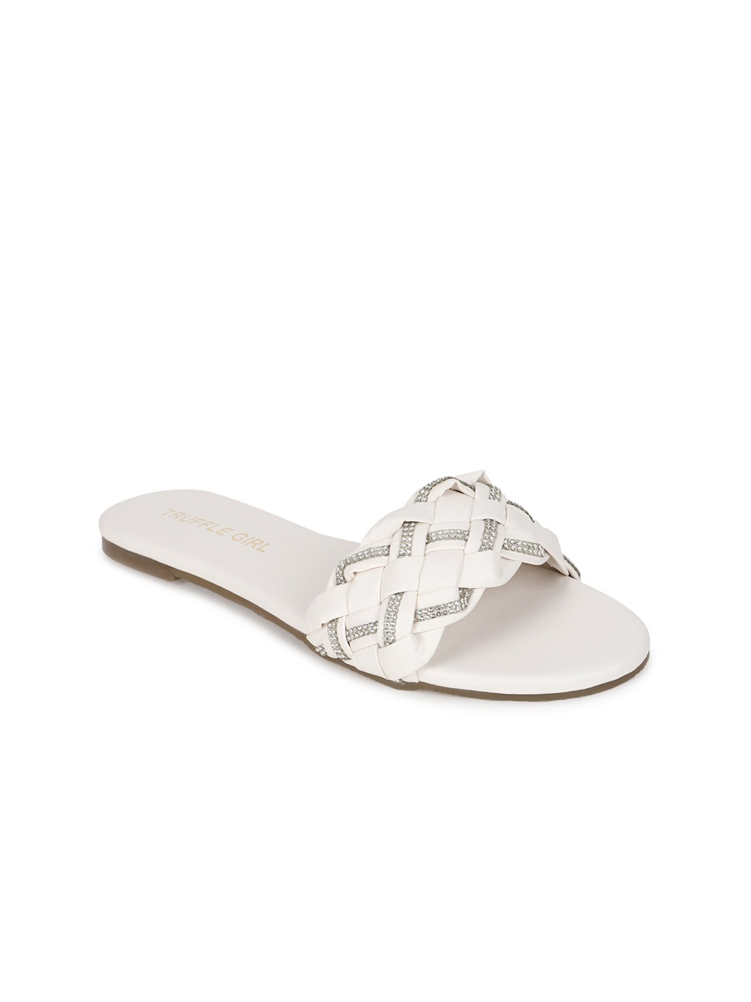 

Truffle Collection Women White Embellished Open Toe Flats