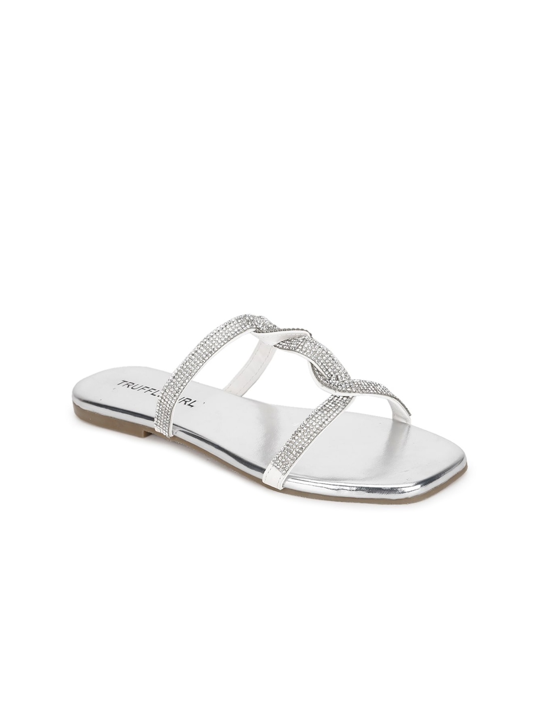 

Truffle Collection Women Silver-Toned Embellished Open Toe Flats