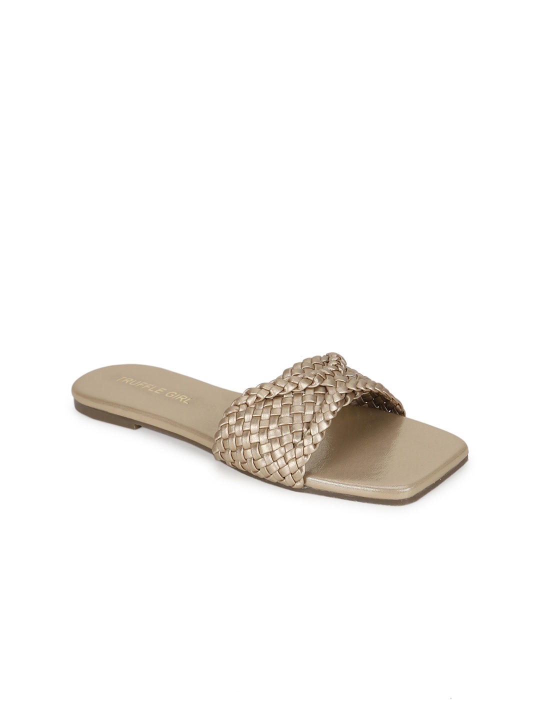 

Truffle Collection Women Gold-Toned Embellished Open Toe Flats