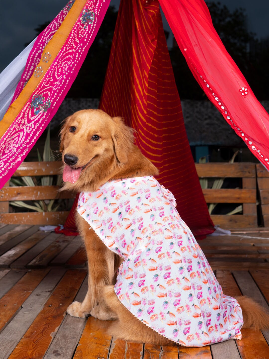 

VASTRAMAY White & Pink Abstract Printed Dog Dresses