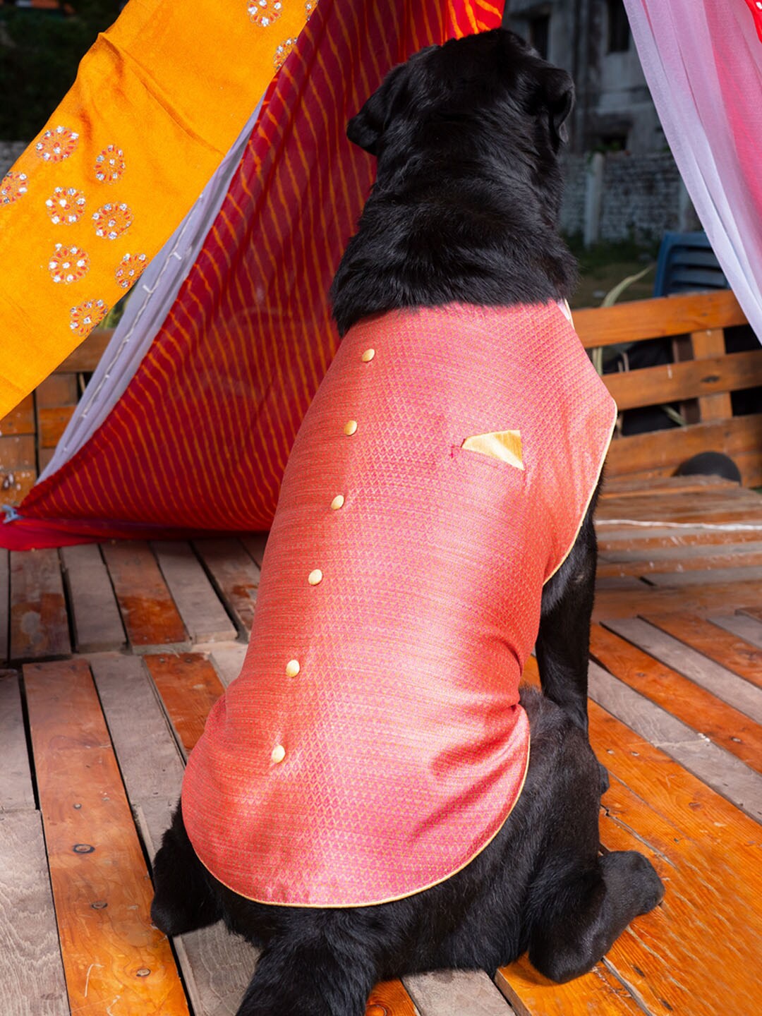 

VASTRAMAY Pink Woven Silk Blend Dog Ethnic Jacket