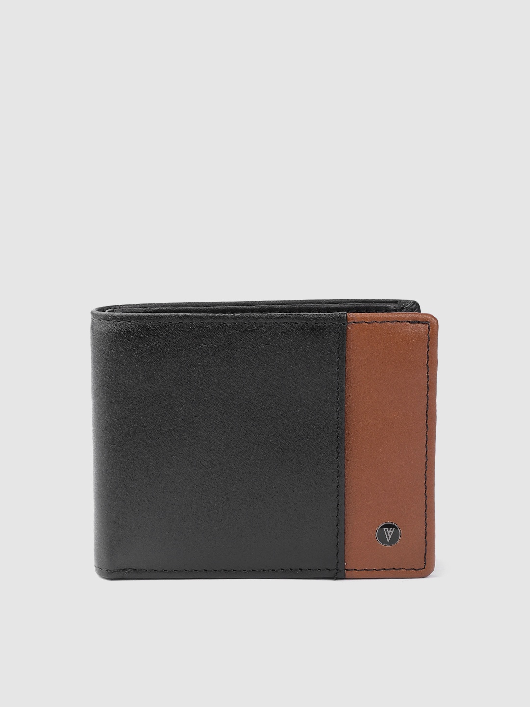 

Van Heusen Men Black & Brown Colourblocked Leather Two Fold Wallet