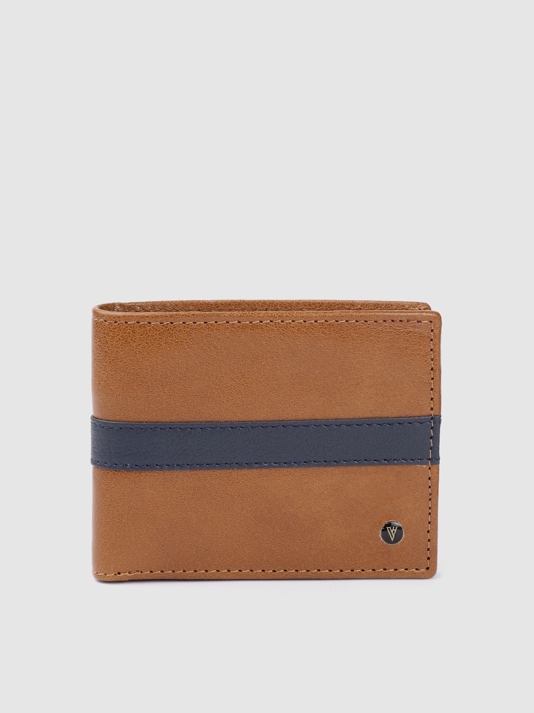 

Van Heusen Men Brown & Navy Blue Colourblocked Leather Two Fold Wallet