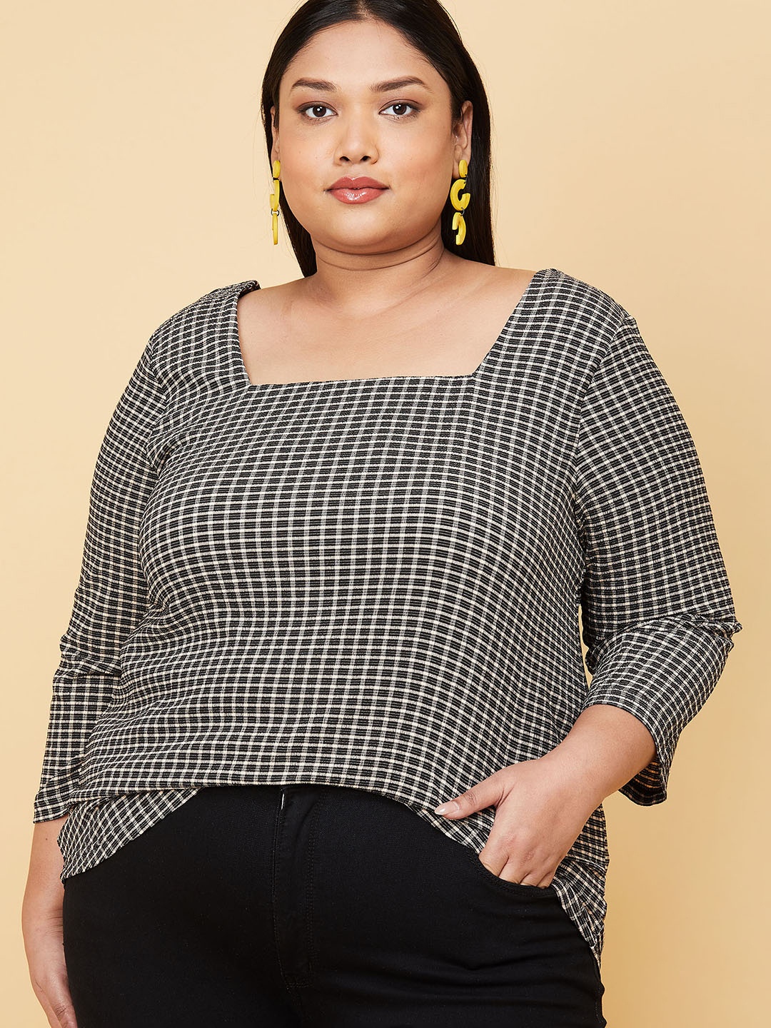 

max Plus Size Black Checked Top