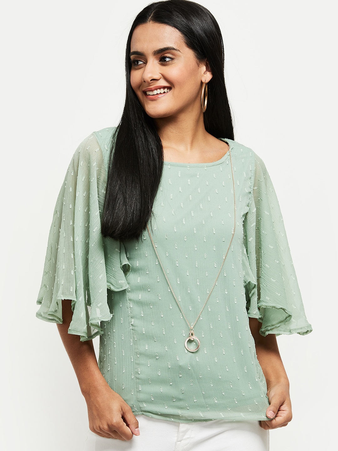 

max Mint Green Flared Sleeves Top