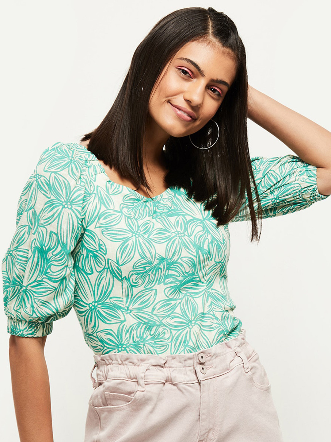 

max Off White Tropical Print Top