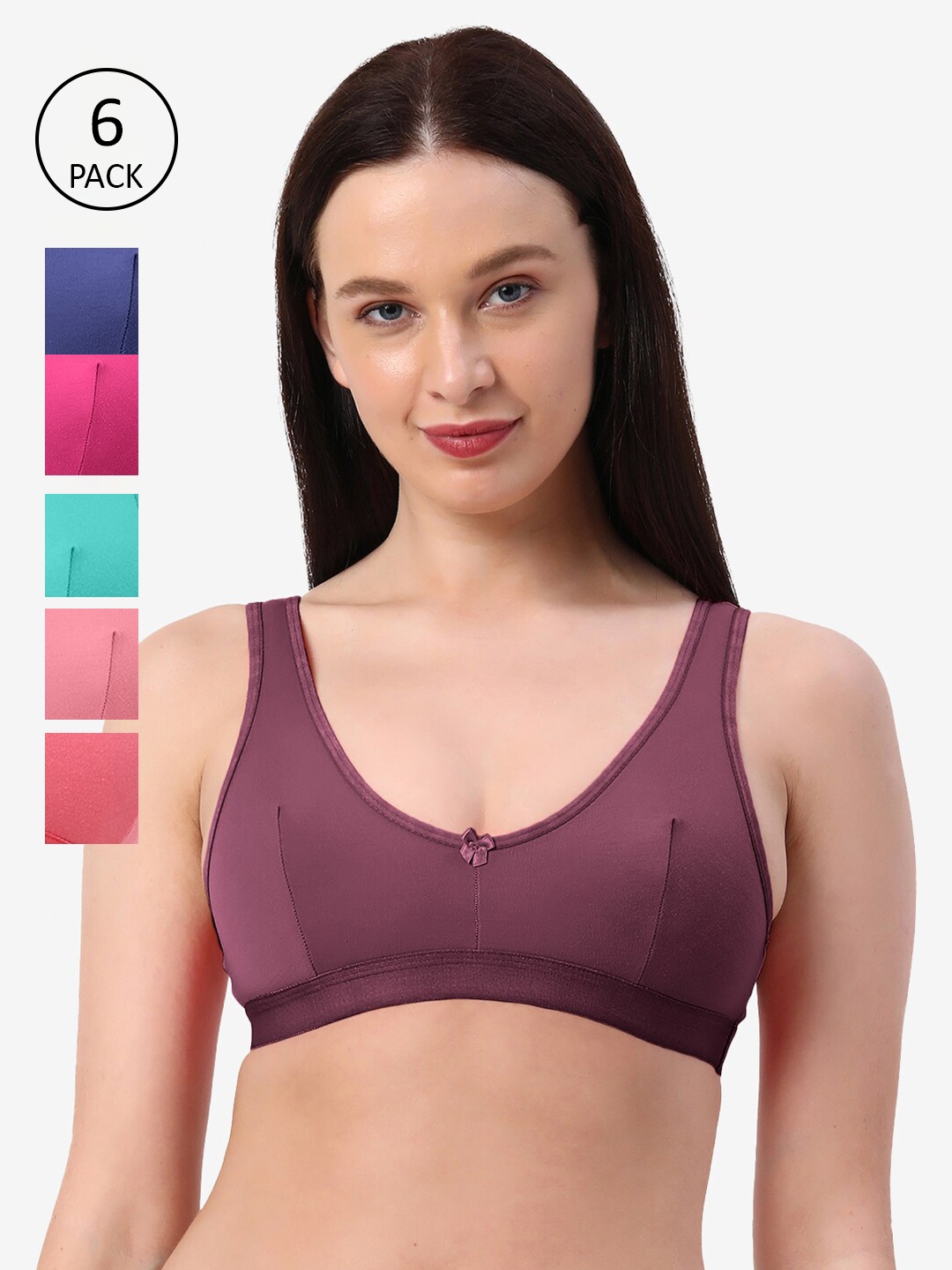

Planetinner Pack of 6 Non Wired Non Padded Medium Coverage Bra SB16-C6, Assorted