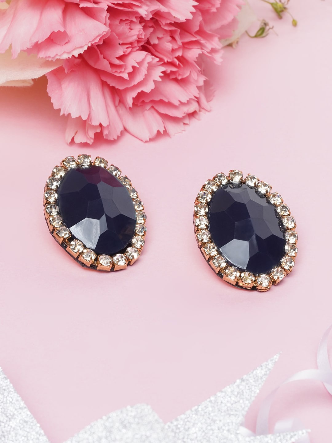 

Awadhi Navy Blue Gold-Plated Oval Studs Earrings
