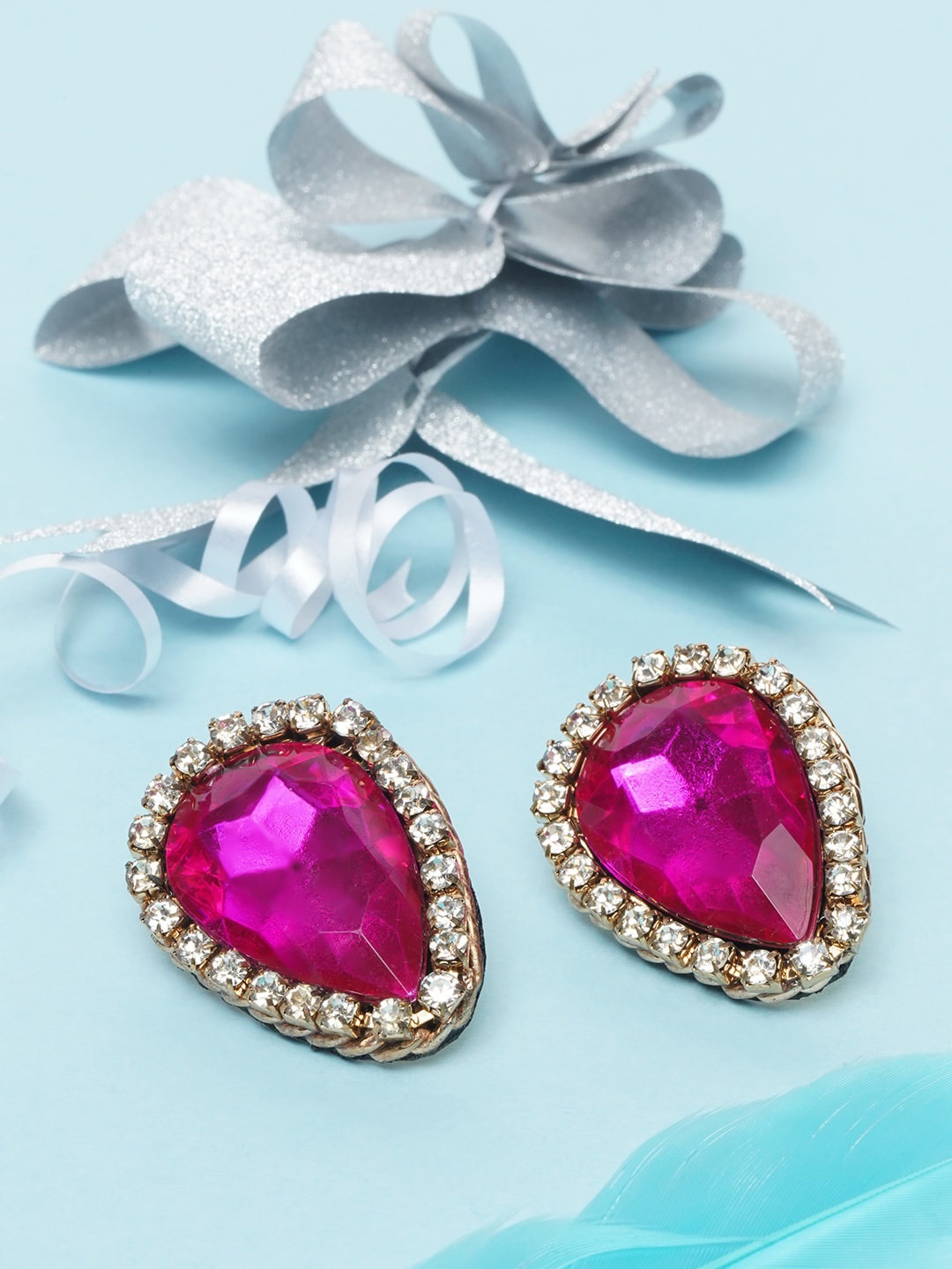 

Awadhi Pink & White Teardrop Shaped Studs Earrings