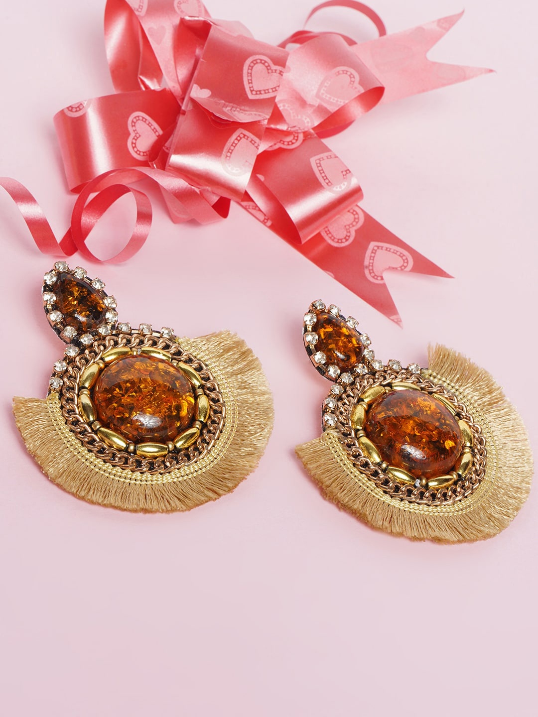 

Awadhi Yellow Circular Studs Earrings, Copper