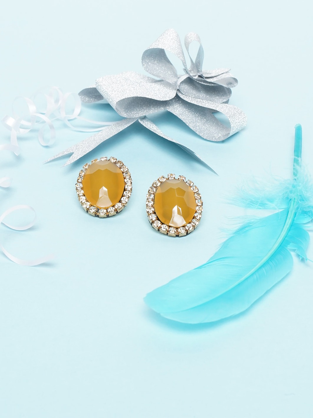 

Awadhi Yellow & Gold-plated Oval Studs Earrings