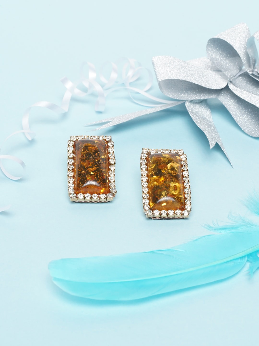 

Awadhi Yellow & Gold Plated Geometric Studs Earrings