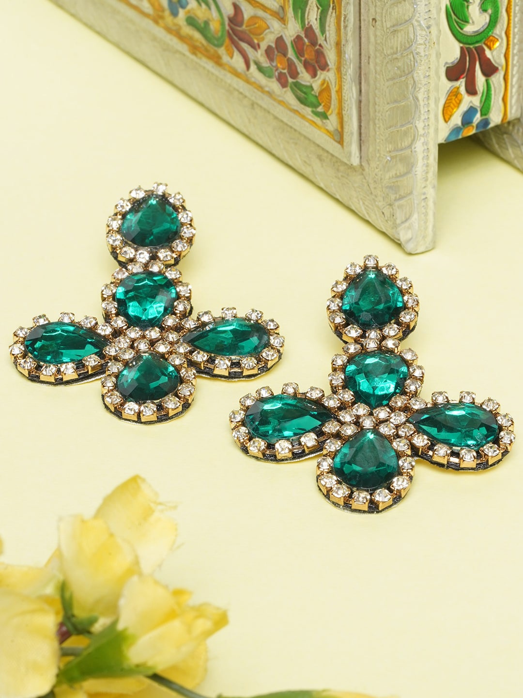 

Awadhi Teal Geometric Drop Earrings