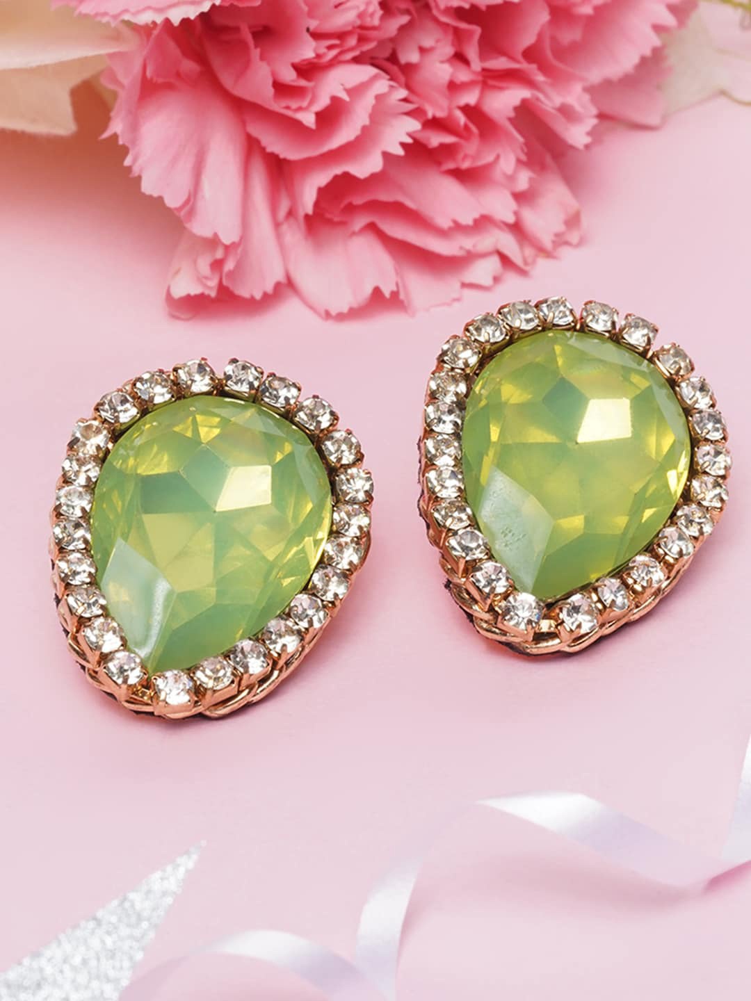 

Awadhi Gold-Plated Turquoise Blue Teardrop Shaped Studs Earrings