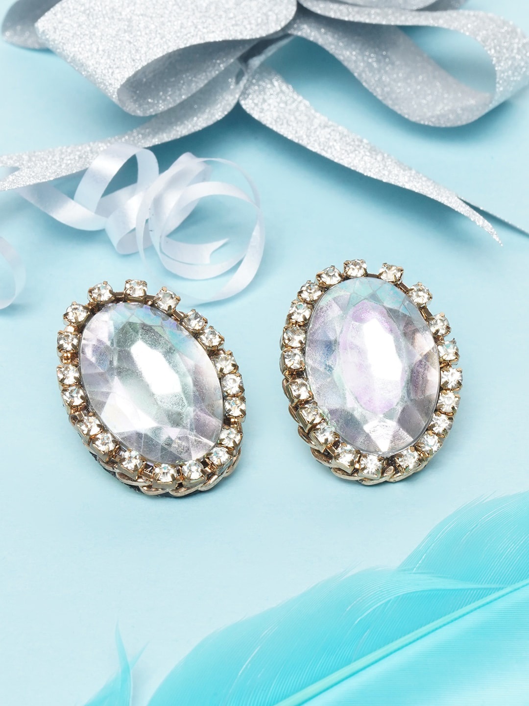 

Awadhi Women White Gold Plated Oval Studs Earrings