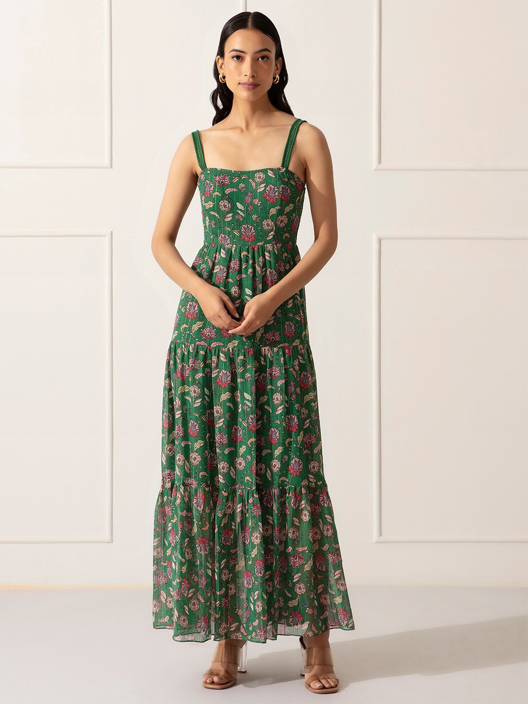 

20Dresses Women Green Floral Printed Chiffon Maxi Dress