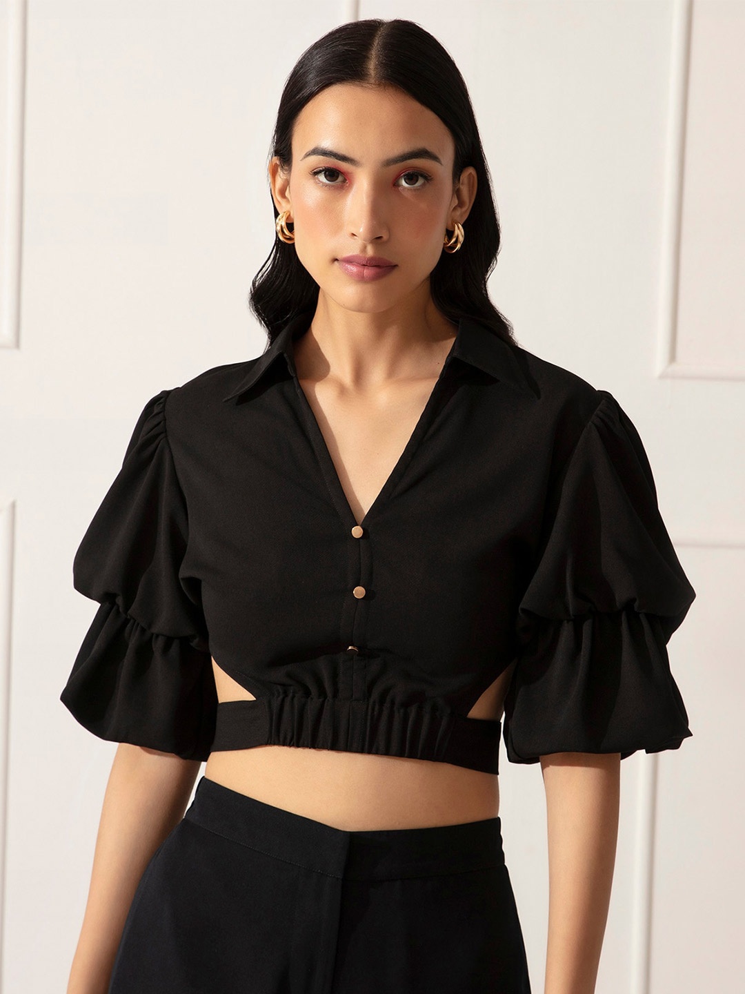 

20Dresses Black Crepe Crop Top