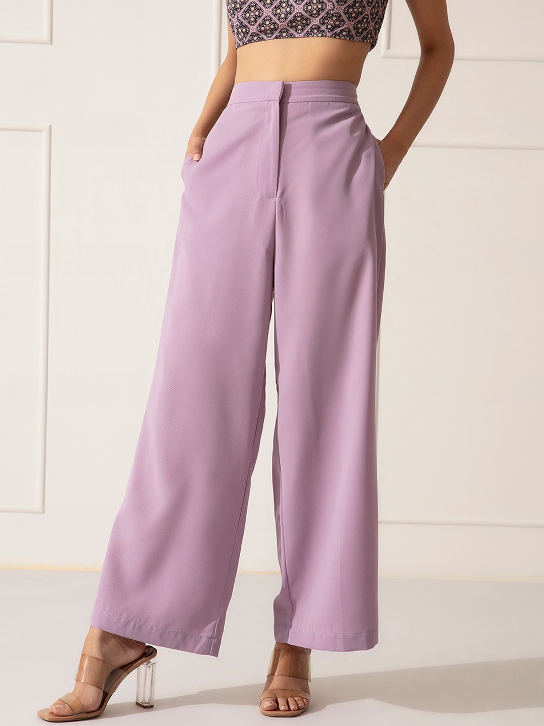 

20Dresses Women Mauve Flared High-Rise Trousers