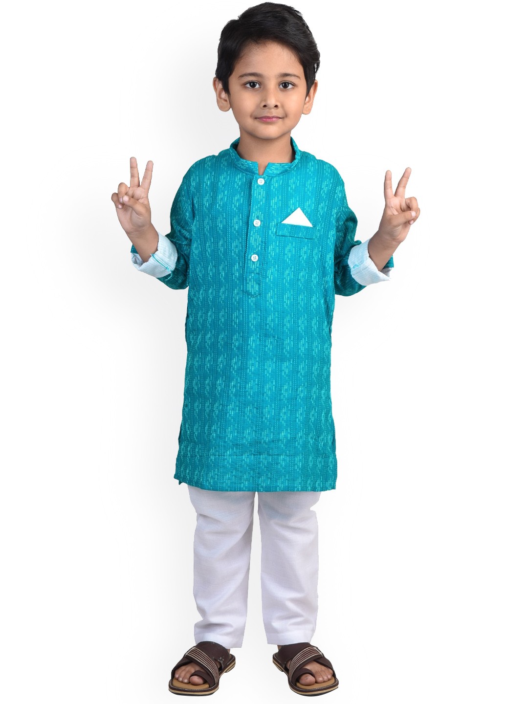

Kinder Kids Boys Blue Striped Pure Cotton Kurta with Pyjamas