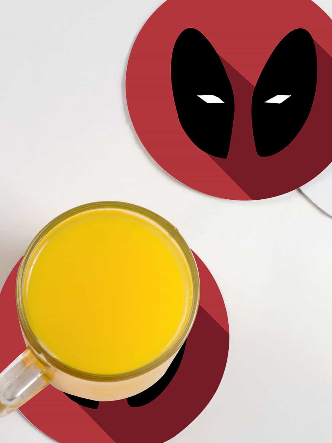 macmerise Set of 6 Minimalistic Deadpool Printed Circular Coasters, Red