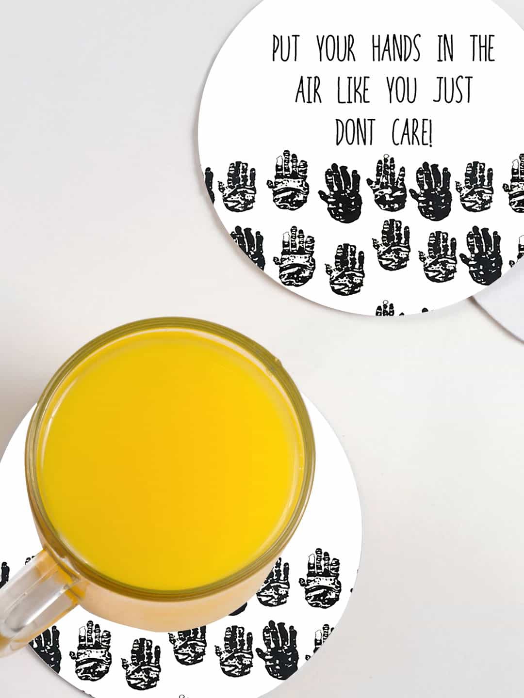 

macmerise Set of 6 Masaba Hands Up Print Circular Coasters, White