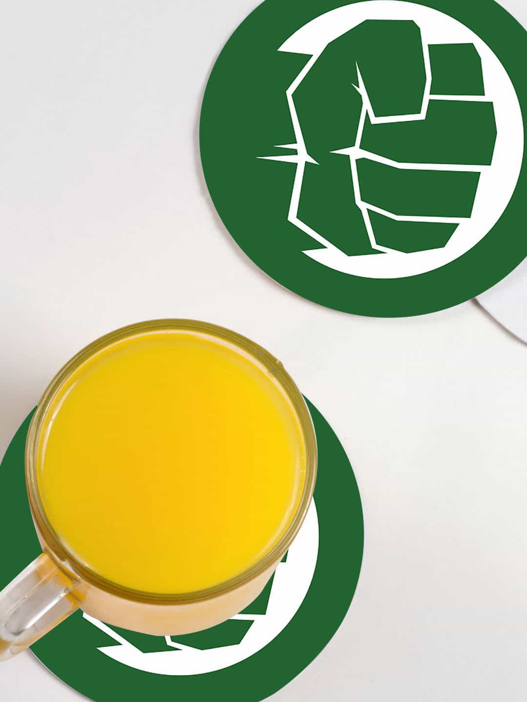 

macmerise Set of 6 Hulk Fist Punch Printed Coasters, Green