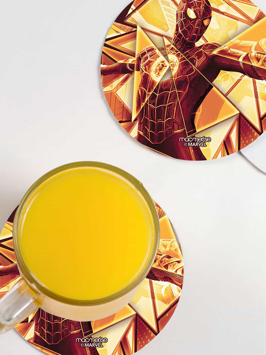 

macmerise Set of 6 Spiderman Printed Circular Coasters, Yellow