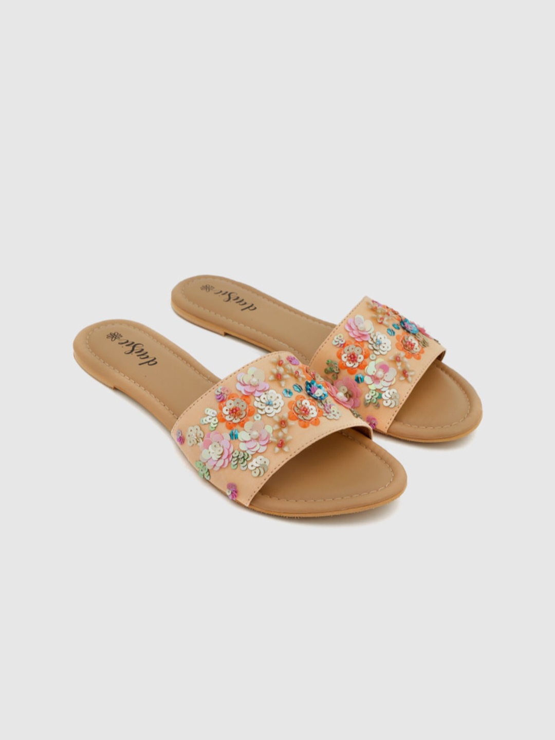 

daisie Women Peach-Coloured Embellished Open Toe Flats with Embroidered