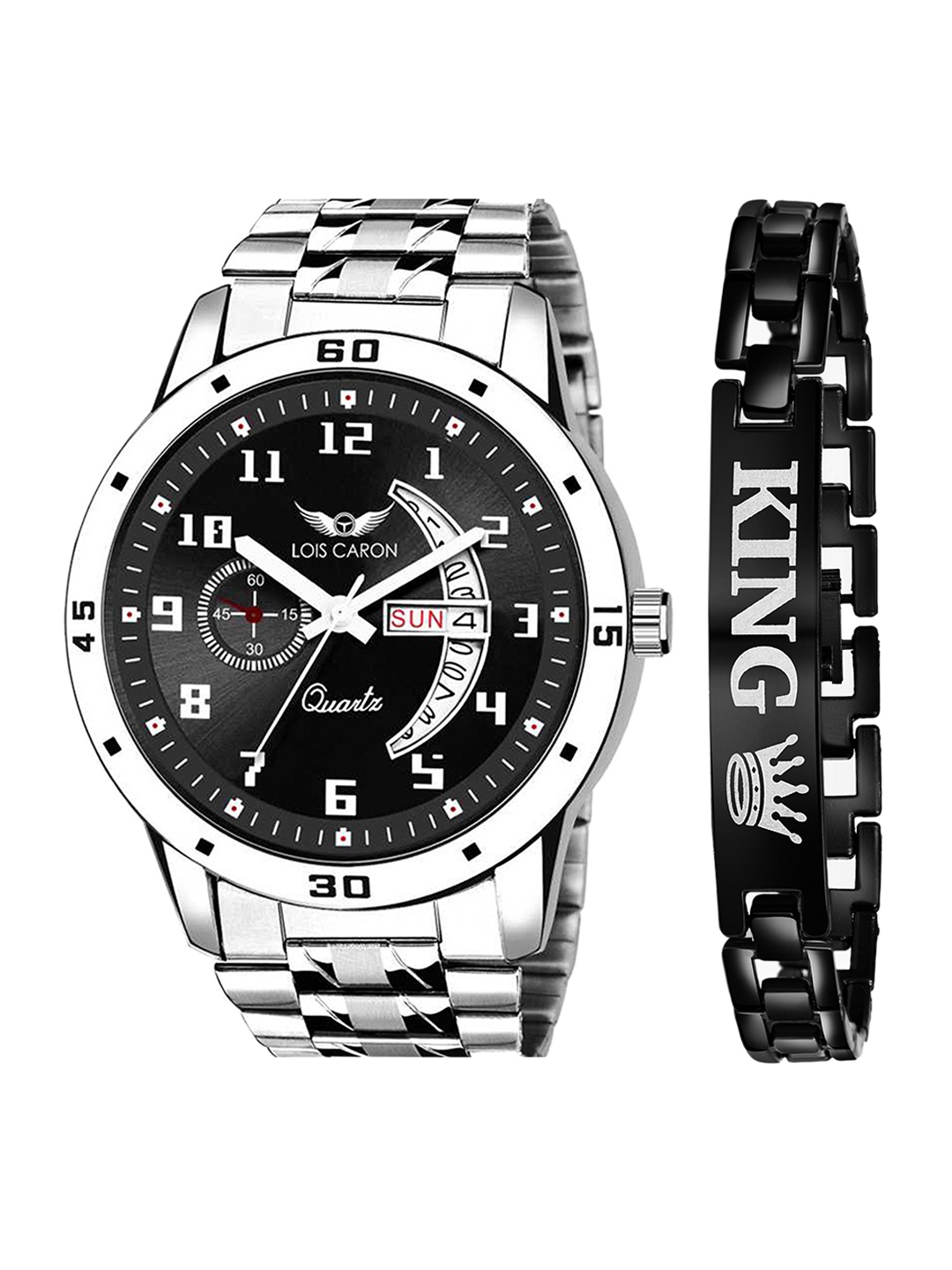 

LOIS CARON Men Black Printed Dial & Silver Toned Analogue Watch