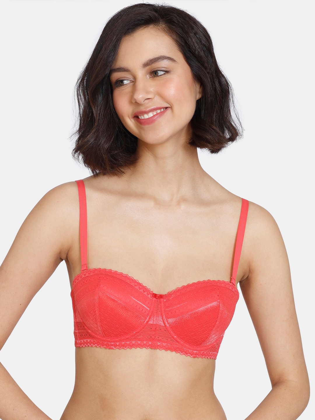 

Zivame Red Floral Bra Underwired Medium Coverage T-shirt Bra