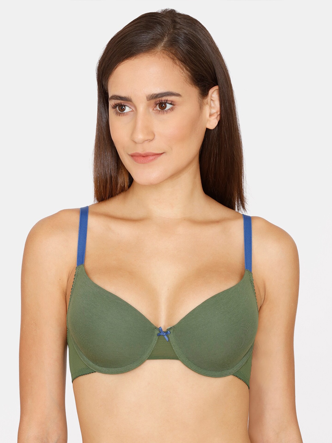 

Zivame Green Solid Pure Cotton T-shirt Bra - Underwired Lightly Padded