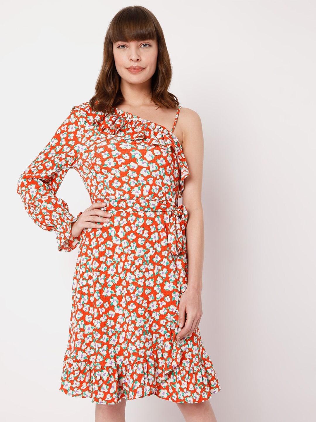

Vero Moda Floral One Shoulder Dress, Orange