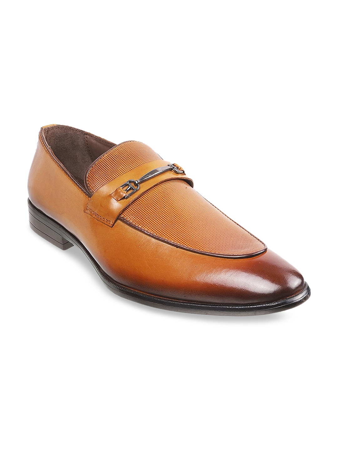 

Metro Men Tan-Brown Solid Leather Formal Slip-On Shoes