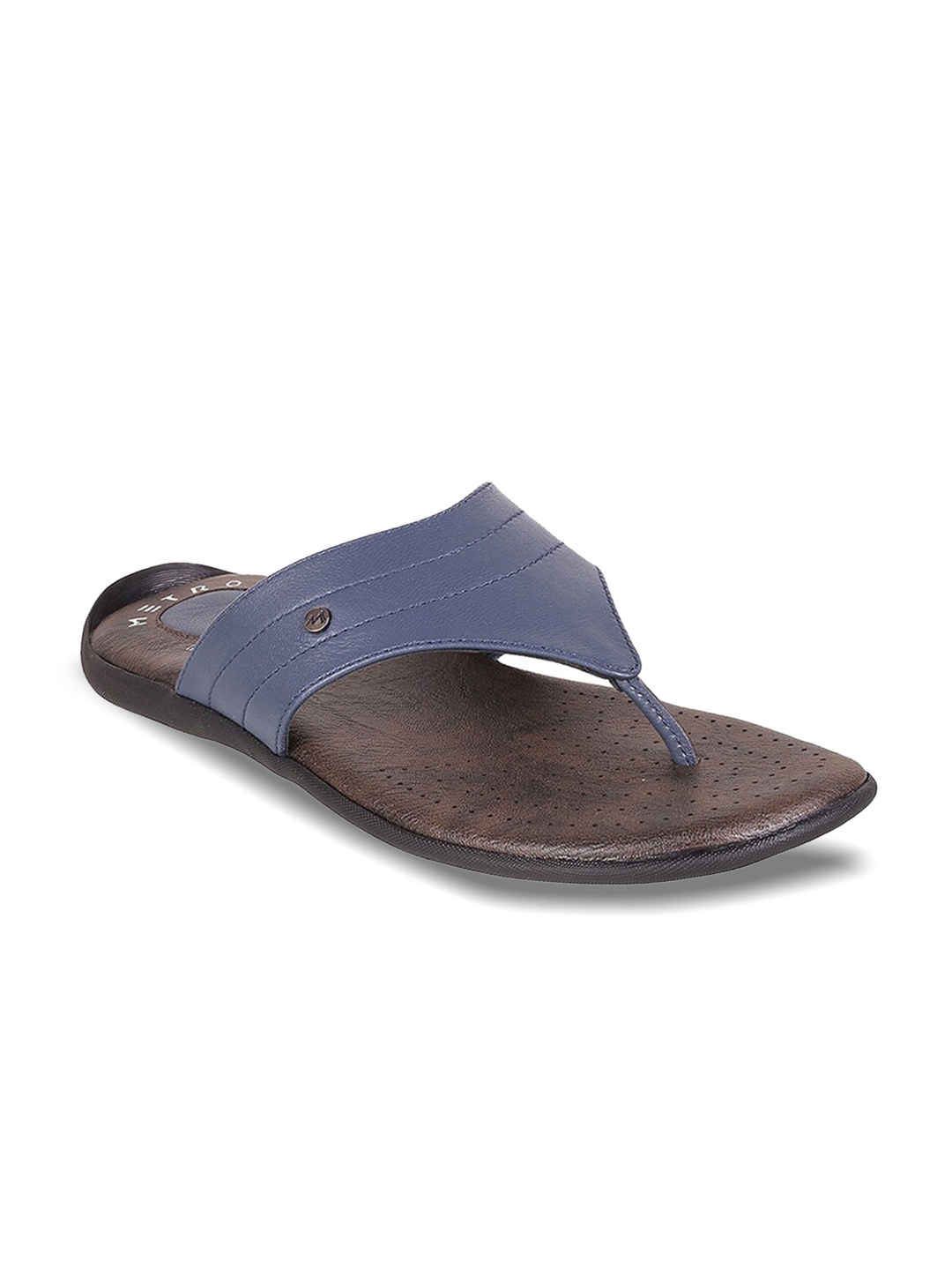 

Metro Men Blue & Brown Solid Comfort Sandals