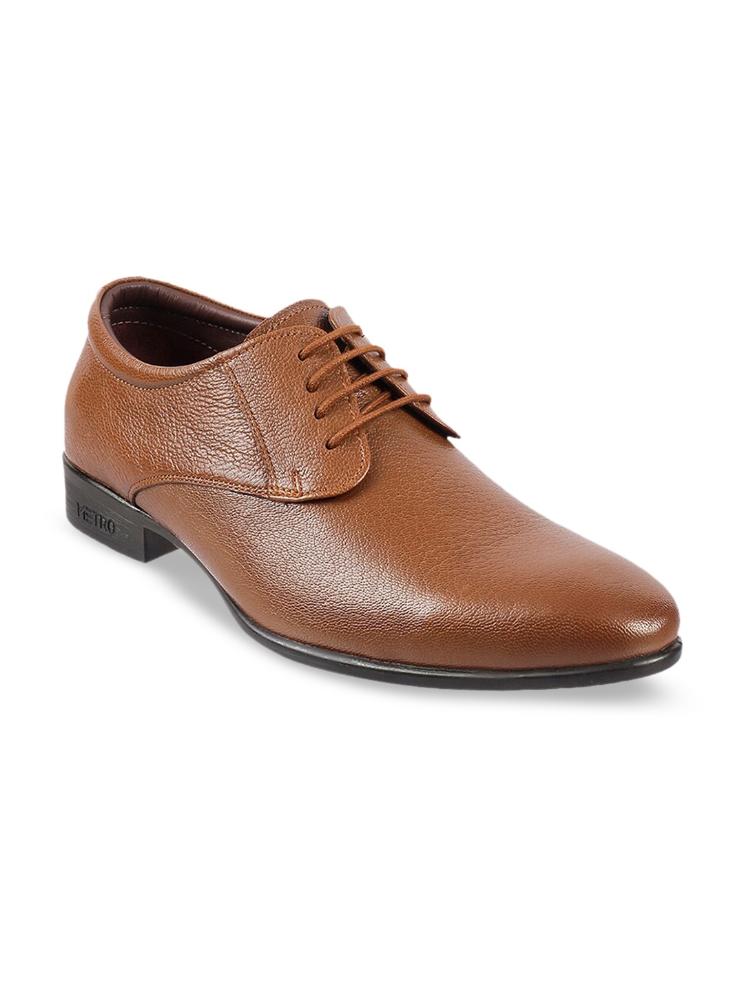 

Metro Men Tan-Brown Solid Leather Textured Formal Derby Shoes