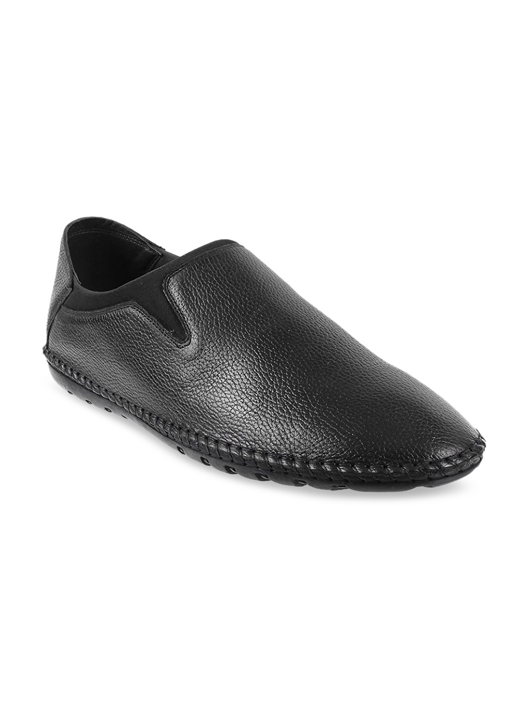 

Metro Men Black Leather Slip-On Sneakers