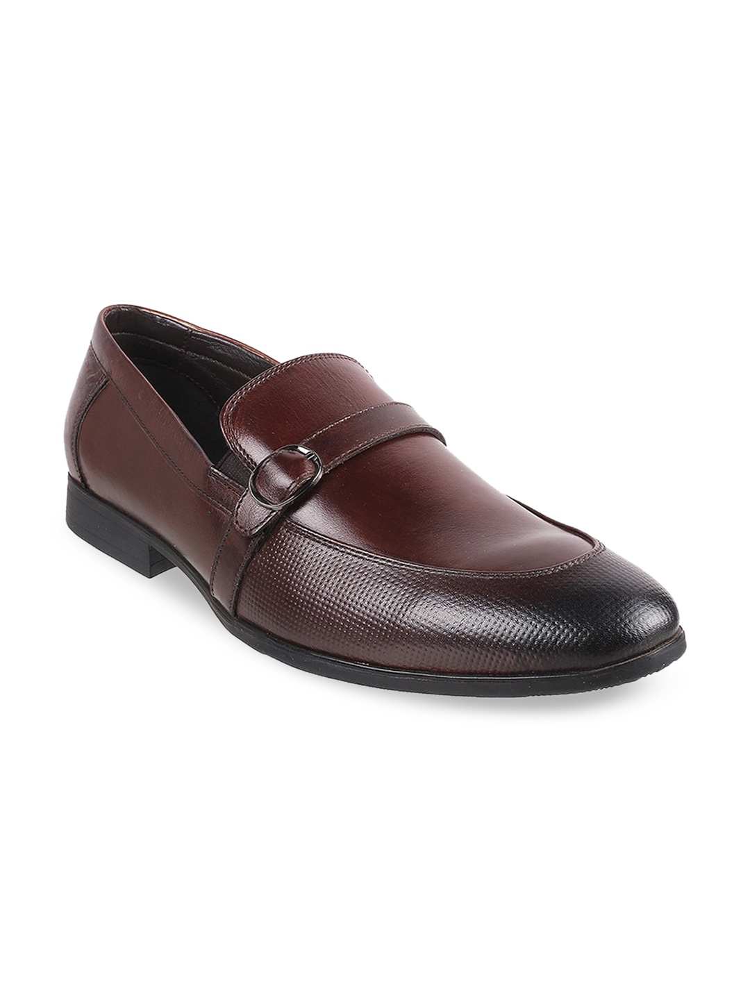 

Metro Men Brown Solid Leather Formal Slip-Ons