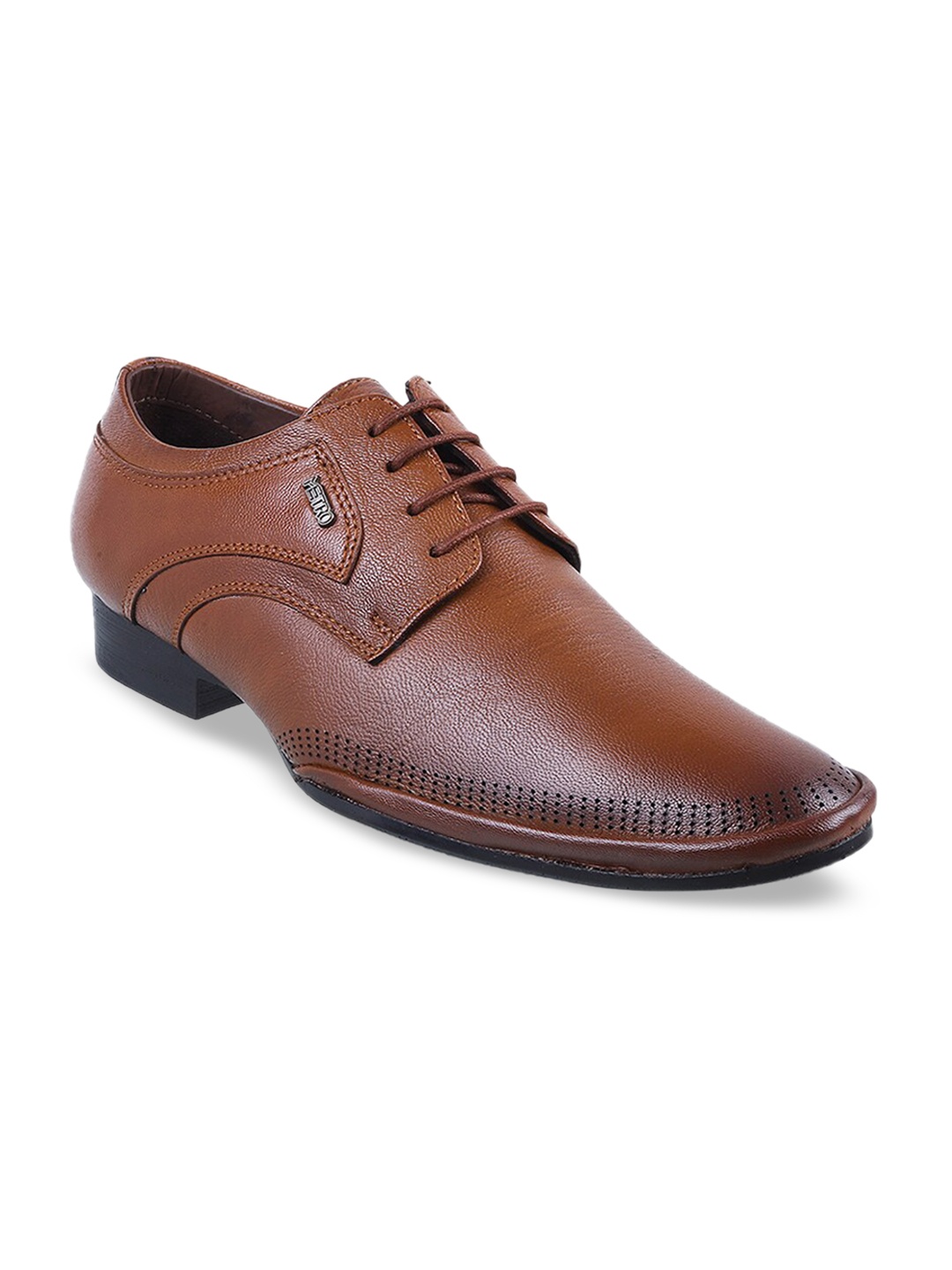 

Metro Men Tan Brown Solid Leather Textured Formal Derby Shoes