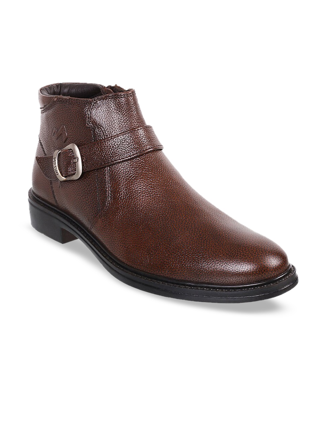 

Metro Men Brown Mid-Top Leather Boots