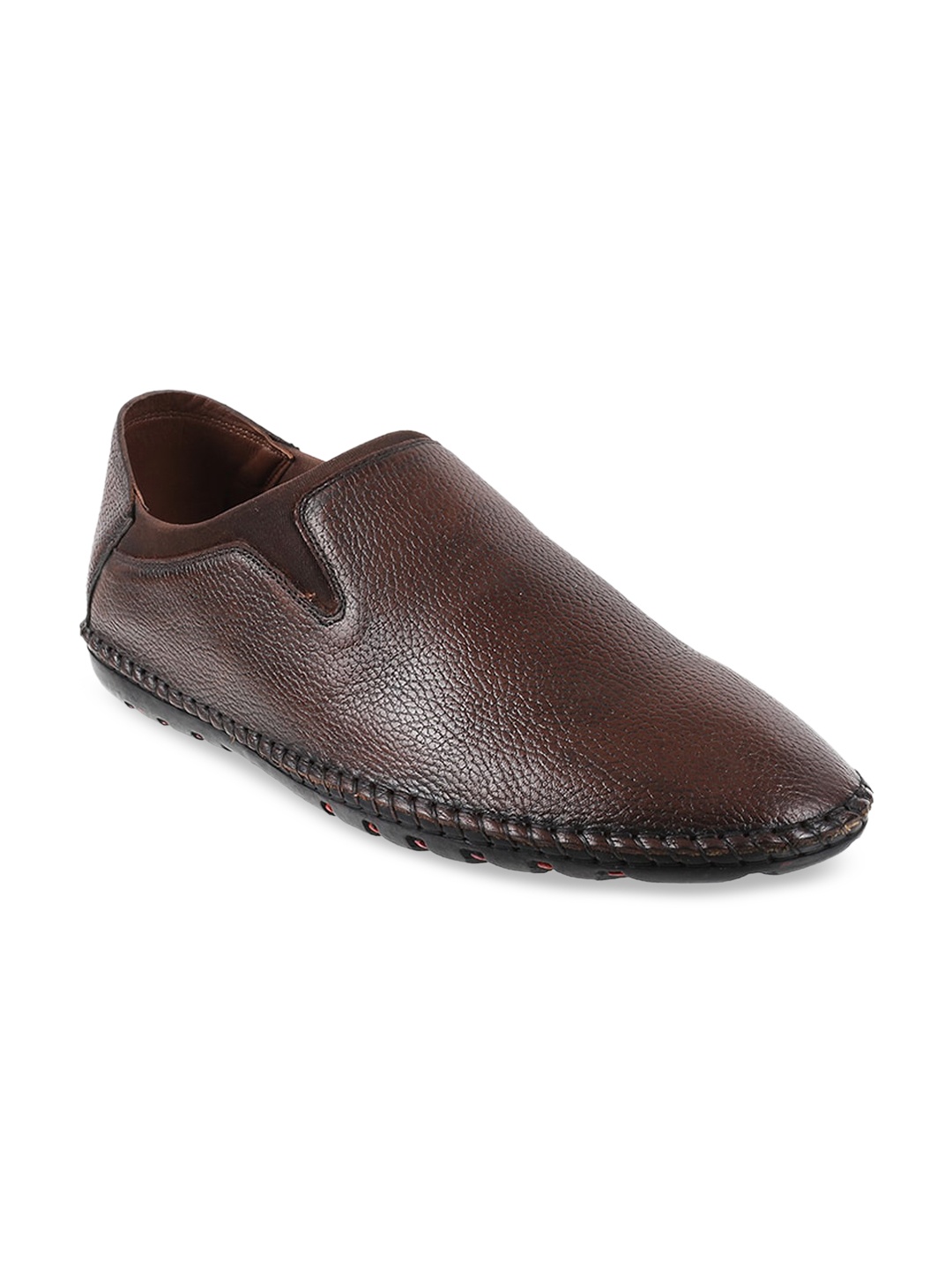 

Metro Men Brown Solid Leather Slip-On Sneakers