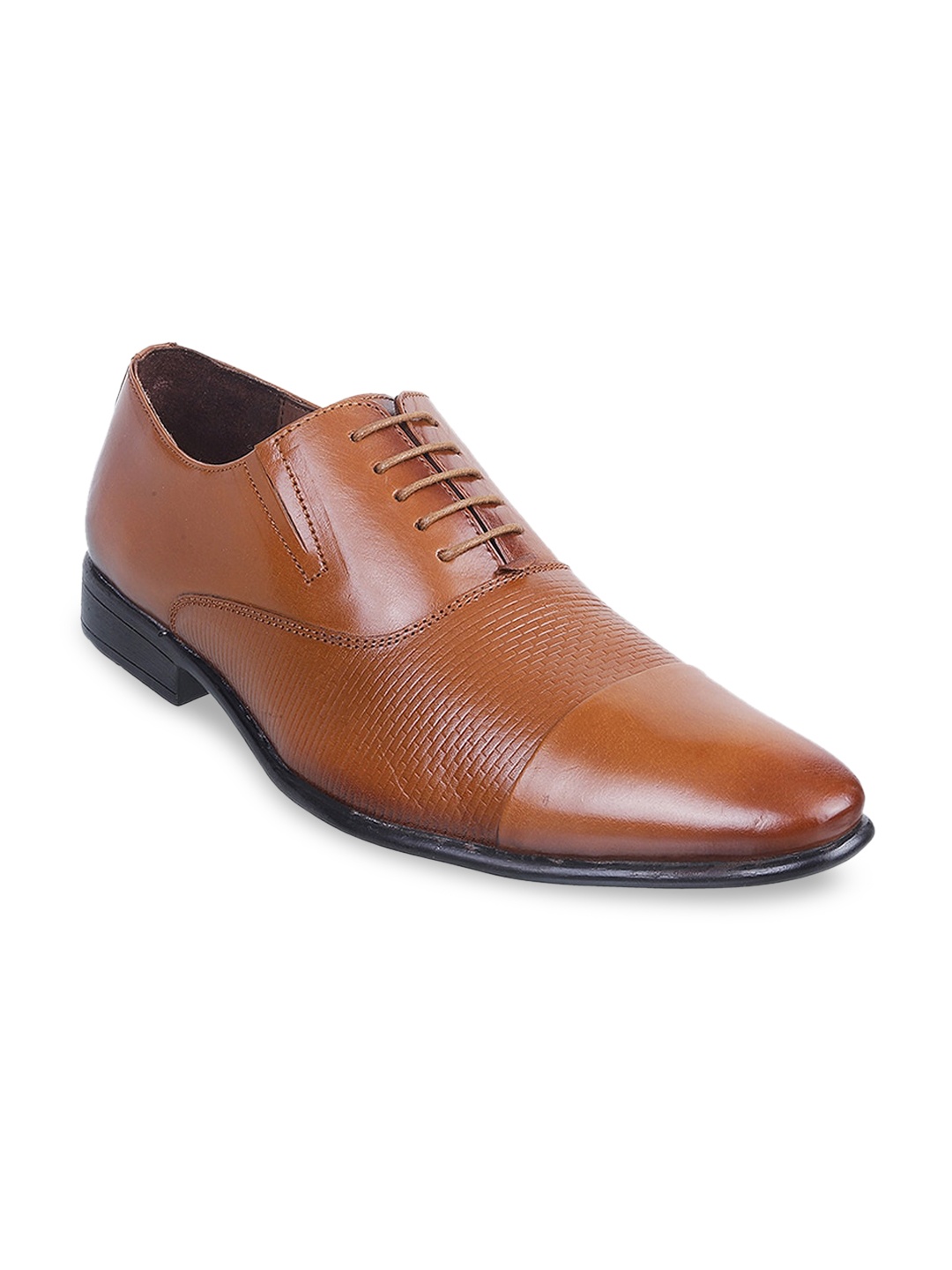 

Metro Men Tan Solid Leather Formal Derbys