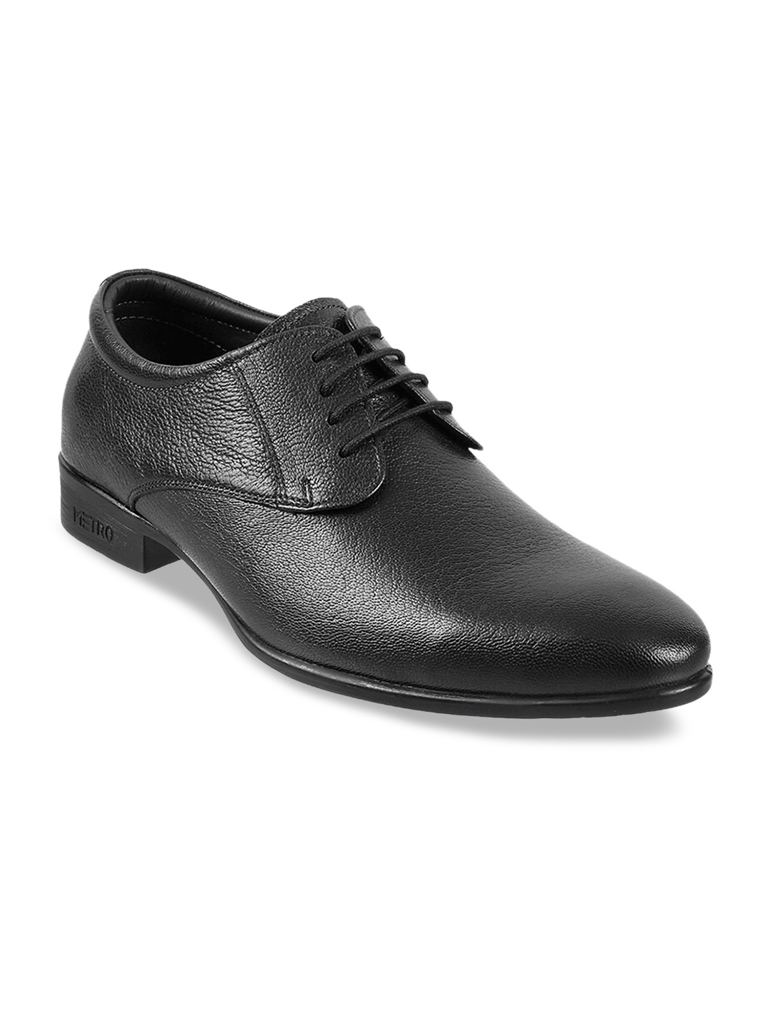 

Metro Men Black Solid Leather Textured Formal Derby Shoes